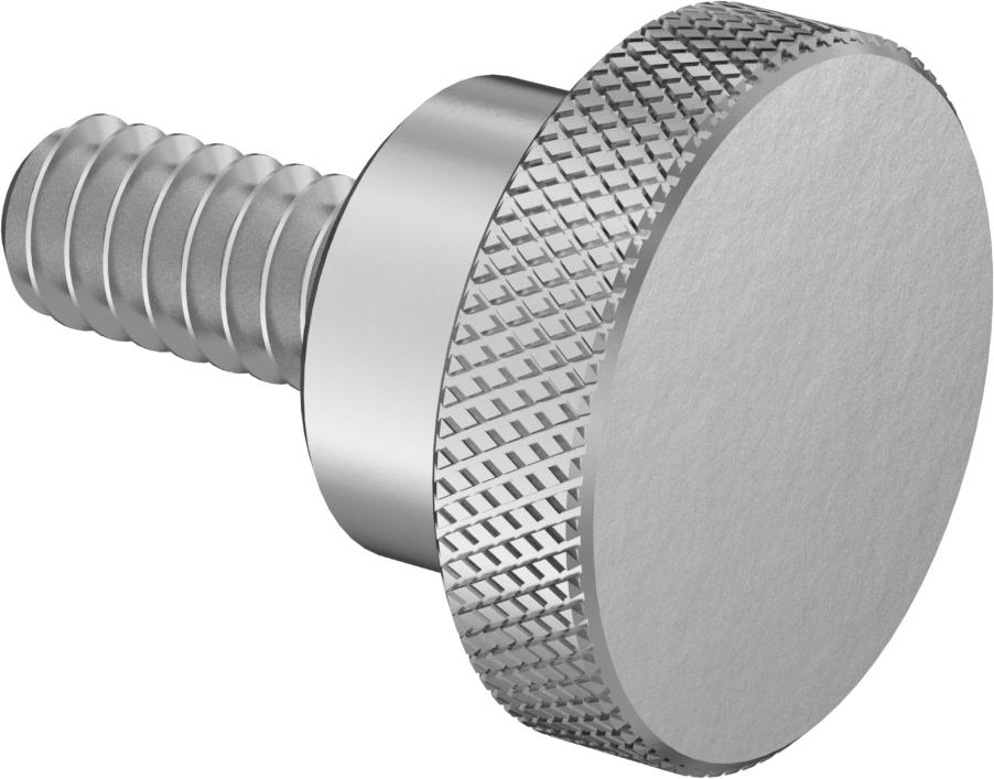 Paslanmaz Çelik Yükseltilmiş Tırtıllı Başlı Parmak Vidası, 4-40 Diş Boyutu, 1/4" Uzunluk, 3/8" Çaplı Başlık