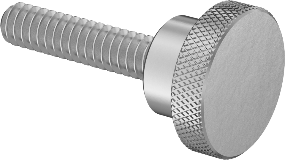 Paslanmaz Çelik Yükseltilmiş Tırtıllı Başlı Parmak Vidası, 4-40 Diş Boyutu, 1/2" Uzunluk, 3/8" Çaplı Başlık