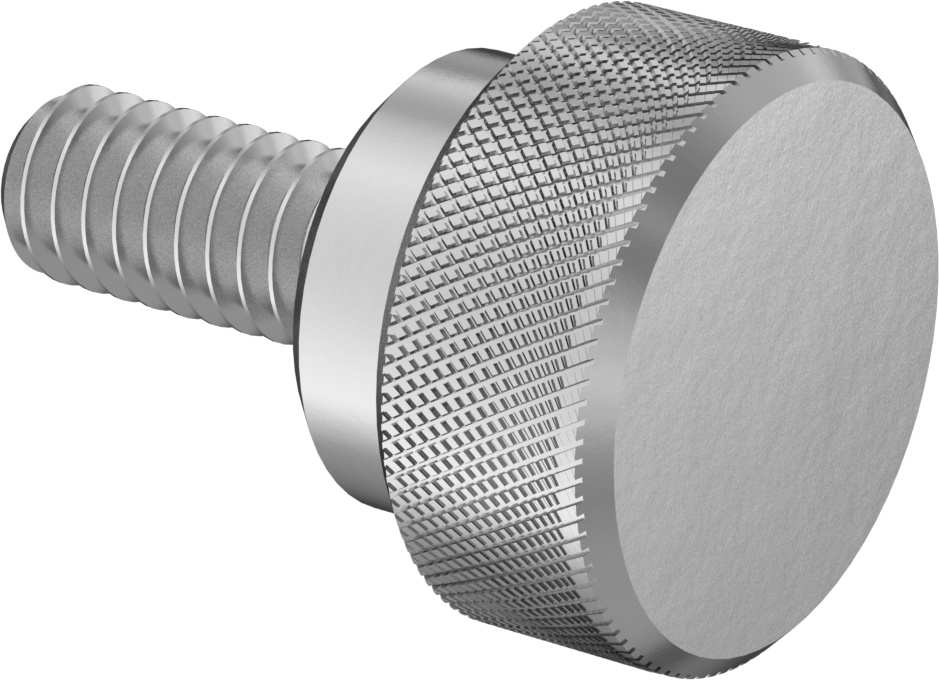 Paslanmaz Çelik Yükseltilmiş Tırtıllı Başlı Parmak Vidası, 8-32 Diş Boyutu, 3/8" Uzunluk, 1/2" Çaplı Başlık