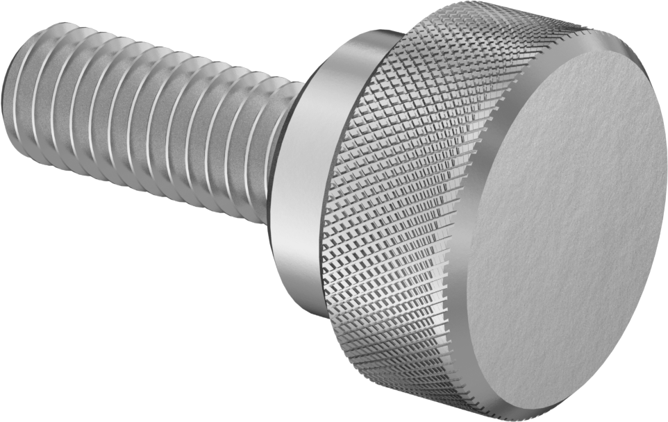 Paslanmaz Çelik Yükseltilmiş Tırtıllı Başlı Parmak Vidası, 10-32 Diş Boyutu, 1/2" Uzunluk, 1/2" Çaplı Başlık
