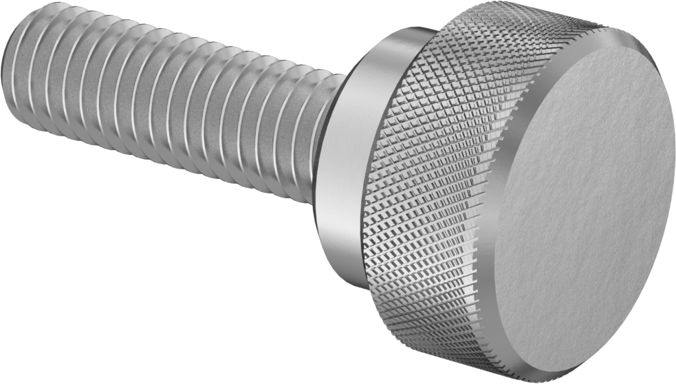 Paslanmaz Çelik Yükseltilmiş Tırtıllı Başlı Parmak Vidası, 10-32 Diş Boyutu, 5/8" Uzunluk, 1/2" Çaplı Başlık