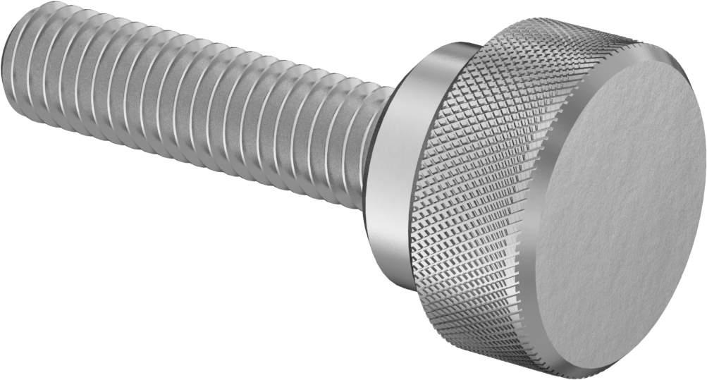 Paslanmaz Çelik Yükseltilmiş Tırtıllı Başlı Parmak Vidası, 10-32 Diş Boyutu, 3/4" Uzunluk, 1/2" Çaplı Başlık