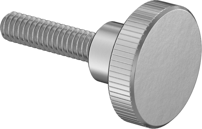 Paslanmaz Çelik Yükseltilmiş Tırtıllı Başlı Parmak Vidası, 1/4"-20 Diş Boyutu, 1" Uzunluk, 1" Çapında Başlık