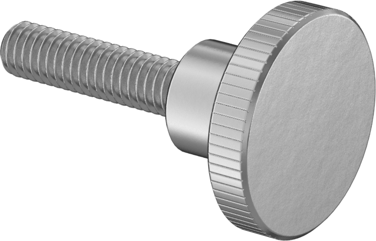 Paslanmaz Çelik Yükseltilmiş Tırtıllı Başlı Parmak Vidası, 5/16"-18 Diş Boyutu, 1-1/4" Uzunluk, 1-1/4" Çapında Başlık