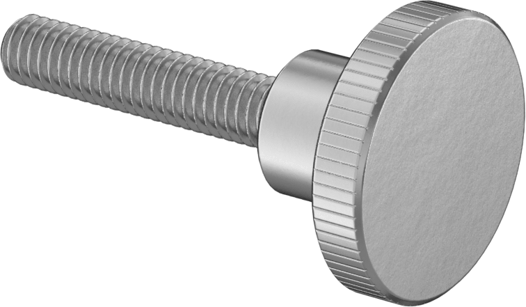 Paslanmaz Çelik Yükseltilmiş Tırtıllı Başlı Parmak Vidası, 5/16"-18 Diş Boyutu, 1-1/2" Uzunluk, 1-1/4" Çapında Başlık