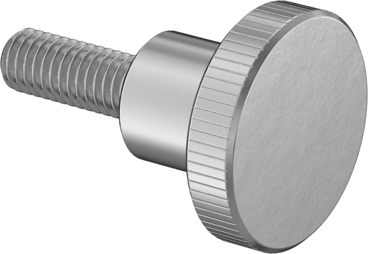 Paslanmaz Çelik Yükseltilmiş Tırtıllı Başlı Parmak Vidası, 3/8"-16 Diş Boyutu, 1" Uzunluk, 1-3/8" Çap Başlık
