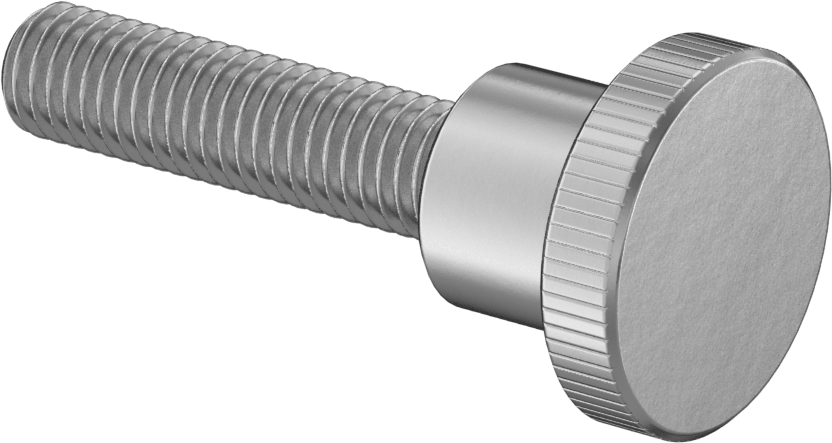 Paslanmaz Çelik Yükseltilmiş Tırtıllı Başlı Parmak Vidası, 1/2"-13 Diş Boyutu, 2" Uzunluk, 1-3/8" Çap Başlık