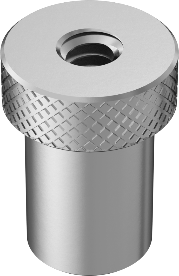 18-8 Paslanmaz Çelik Tırtıllı Başlı Parmak Somunu, 10-24 Diş, 3/8“ Çap x 1/2” Yükseklik Yaka, 1/2" Baş Çapı