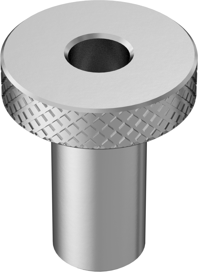 18-8 Paslanmaz Çelik Tırtıllı Başlı Parmak Somunu, 6-32 Diş, 1/4“ Çap x 1/2” Yüksek Yaka, 1/2" Baş Çapı