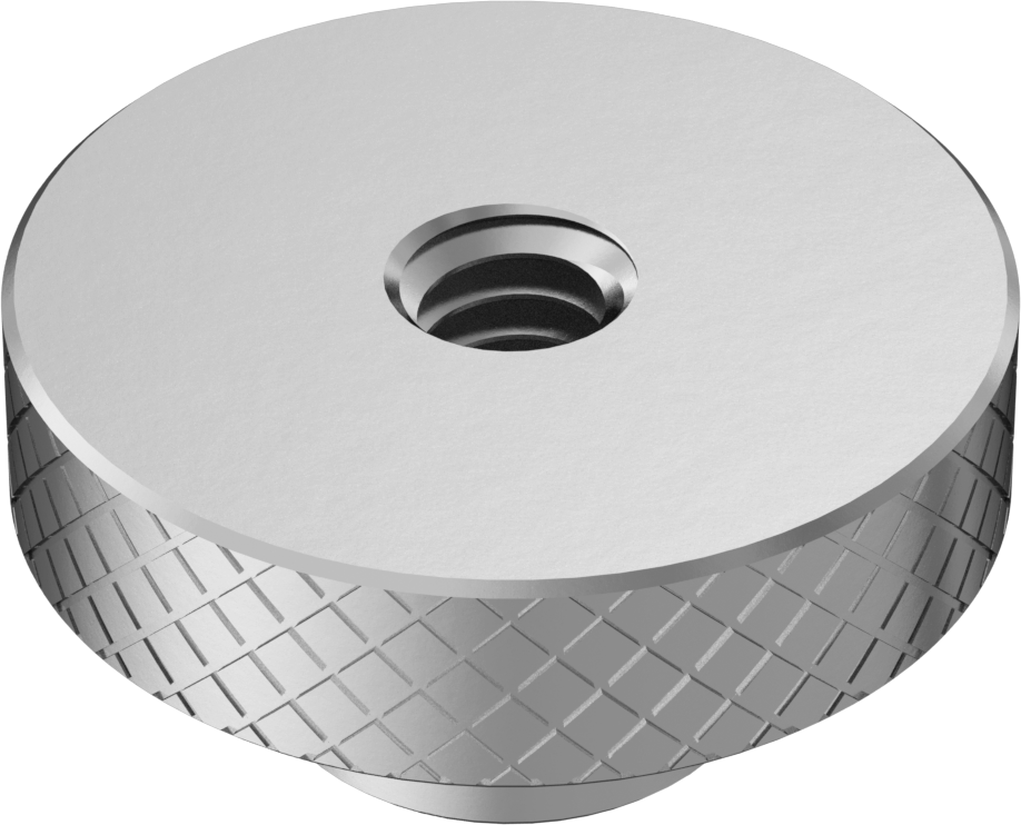 18-8 Paslanmaz Çelik Tırtıllı Başlı Parmak Somunu, 1/4"-20 Diş, 1/2“ Çap x 1/4” Yükseklikte Yaka, 1" Baş Çapı