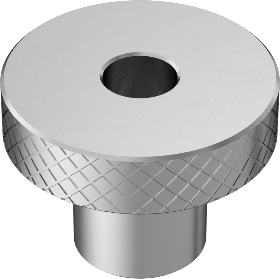 18-8 Paslanmaz Çelik Tırtıllı Başlı Parmak Somunu, 1/4"-20 Diş, 1/2“ Çap x 1/2” Yüksekliğinde Yaka, 1" Baş Çapı