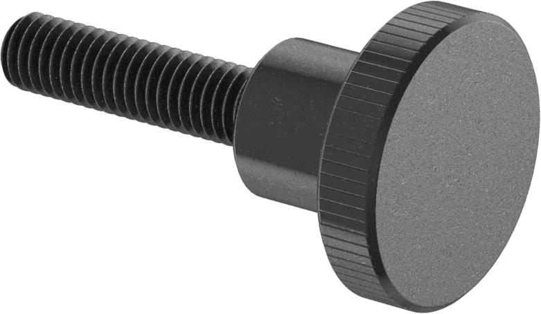 Çelik Yükseltilmiş Tırtıllı Başlı Parmak Vidası, 3/8"-16 Diş Boyutu, 1-1/2" Uzunluk, 1-3/8" Çap Başlık
