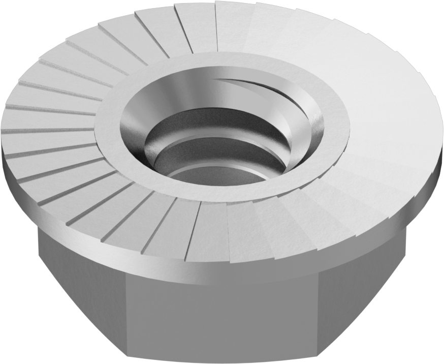 Çinko Pul Kaplamalı Çelik Tırtıklı Flanş Somunu, Düşük Mukavemetli, 1/4"-20 Diş Boyutu, 7/16" Genişlik