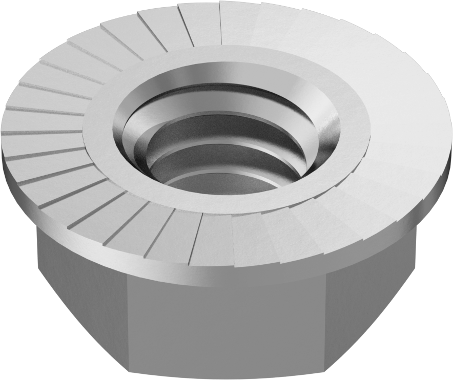 Çinko Pul Kaplamalı Çelik Tırtıklı Flanş Somunu, Düşük Mukavemetli, 5/16"-18 Diş Boyutu, 1/2" Genişlik