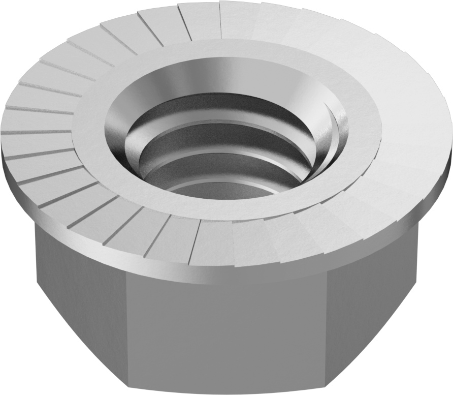 Çinko Pul Kaplamalı Çelik Tırtıklı Flanş Somunu, Düşük Mukavemetli, 3/8"-16 Diş Boyutu, 9/16" Genişlik