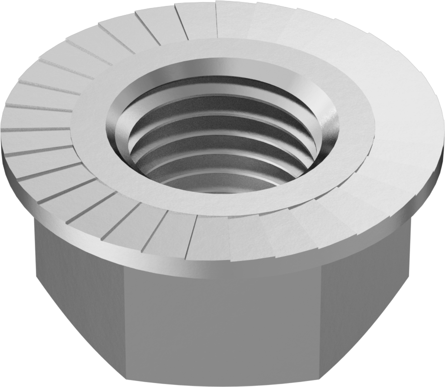 Çinko Pul Kaplamalı Çelik Tırtıklı Flanş Somunu, Düşük Mukavemetli, 3/8"-24 Diş Boyutu, 9/16" Genişlik