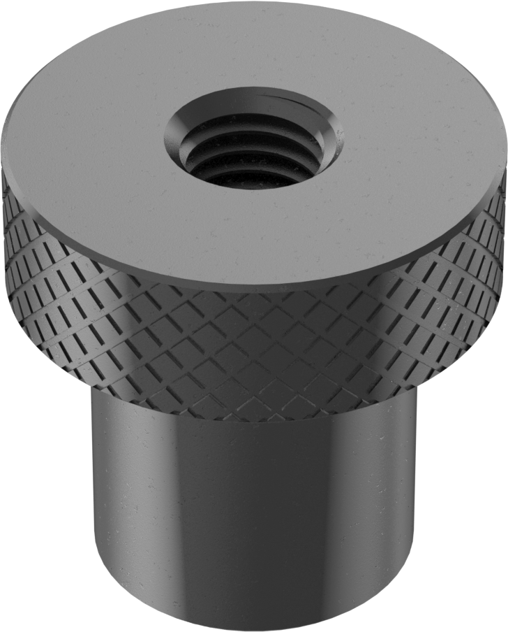 Siyah Oksit 18-8 Paslanmaz Çelik Tırtıllı Başlı Parmak Somunu, 1/4"-28 Diş, 1/2" bilezik yüksekliği, 3/4" Baş Çapı
