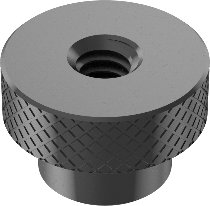 Siyah Oksit 18-8 Paslanmaz Çelik Tırtıllı Başlı Parmak Somunu, 1/4"-20 Diş, 1/4" Yaka Yüksekliği, 3/4" Baş Çapı