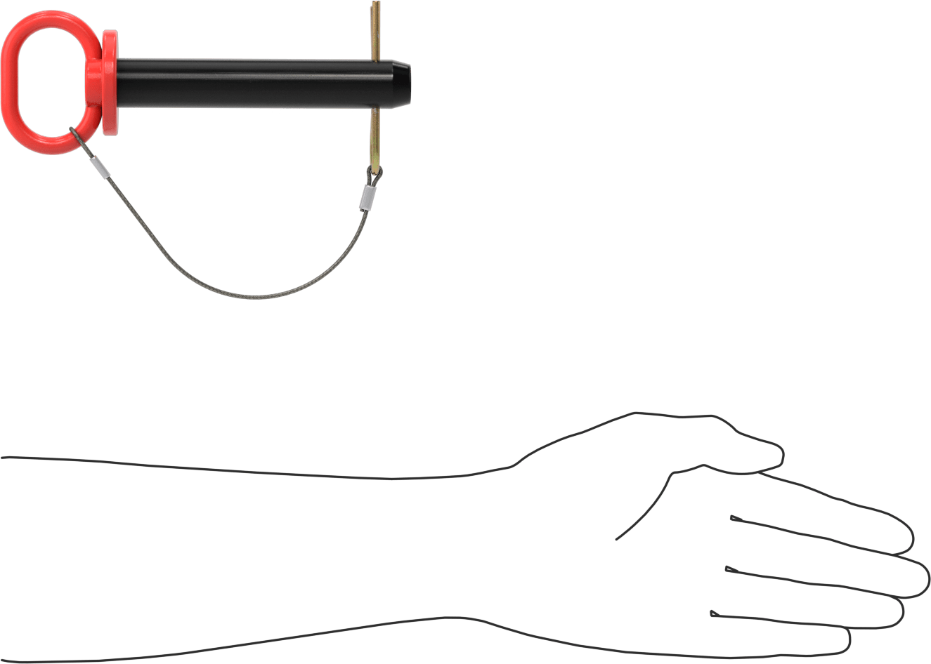Turuncu Saplı Bağlı Döngü Tutamaklı Çatal Pim, Çinko Kaplamalı 1144 Karbon Çelik, 7/8" Çap, 4-1/2" Kullanılabilir Uzunluk
