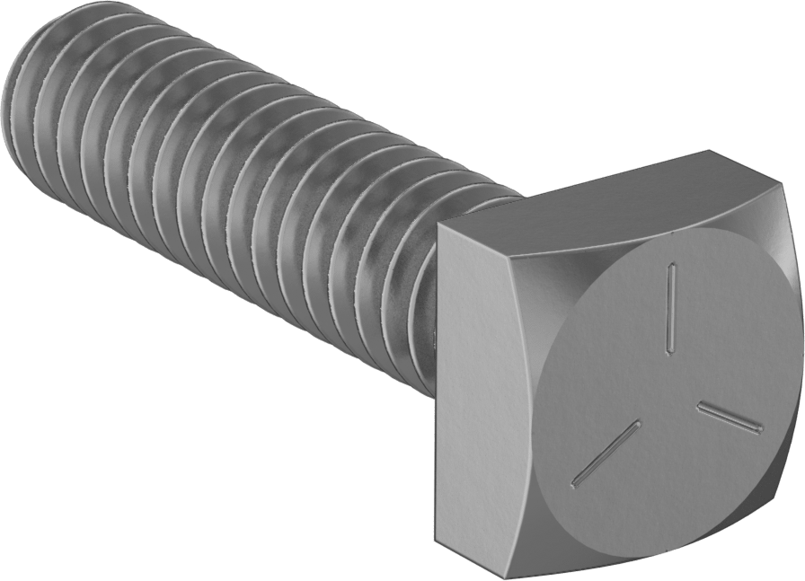 Orta Mukavemetli SAE Sınıf 5 Çelik Kare Başlı Vida, 1/4"-20 Diş Boyutu, 1" Uzunluk