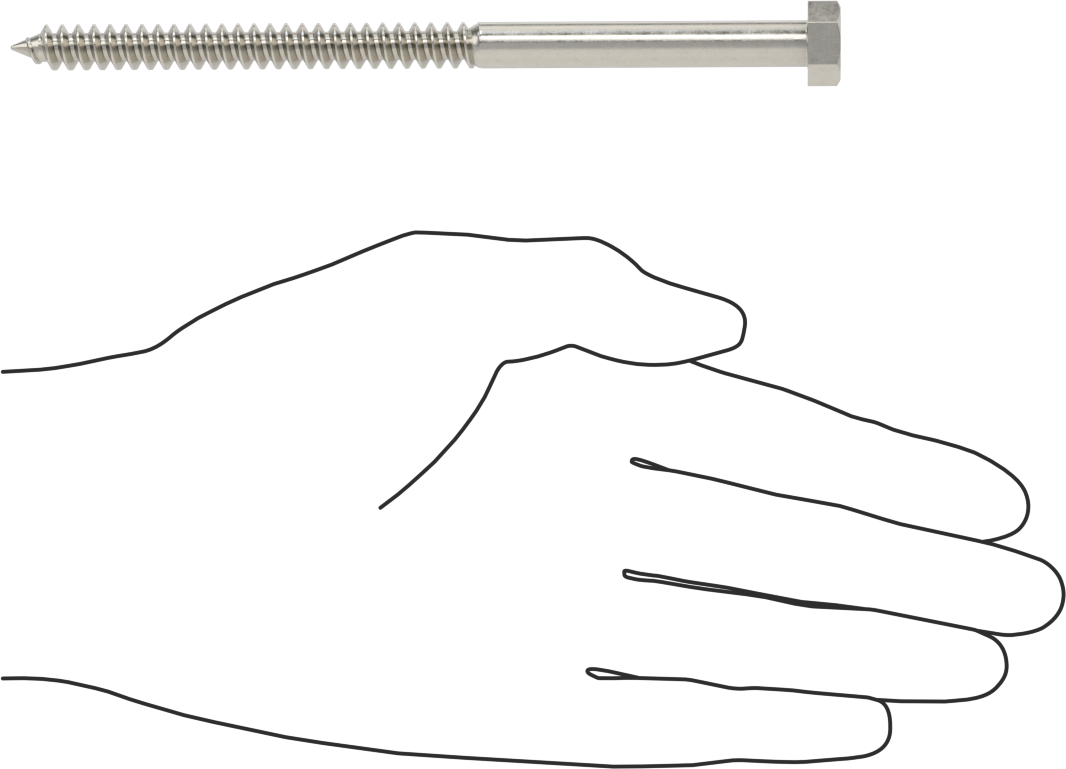 18-8 Paslanmaz Çelik Altıgen Başlı Ahşap Vida, 5/16" Vida Boyutu, 5-1/2" Uzunluk
