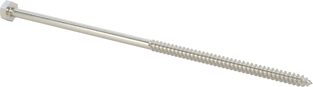18-8 Paslanmaz Çelik Altıgen Başlı Ahşap Vida, 1/4" Vida Boyutu, 8" Uzunluk