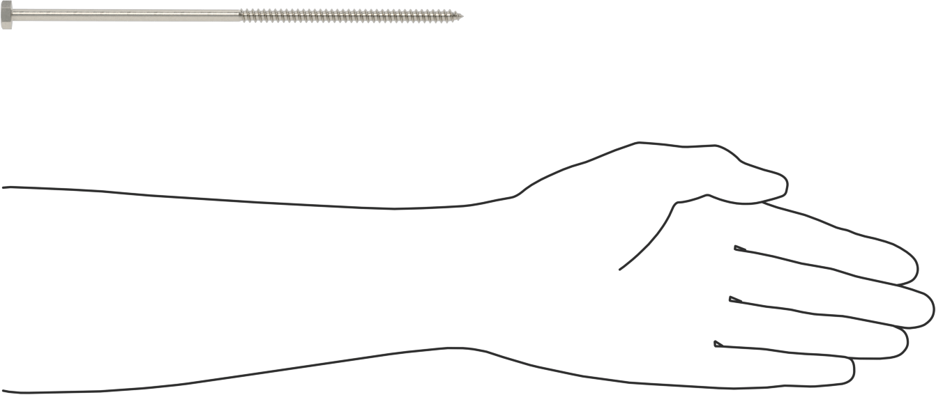 18-8 Paslanmaz Çelik Altıgen Başlı Ahşap Vida, 1/4" Vida Boyutu, 8" Uzunluk