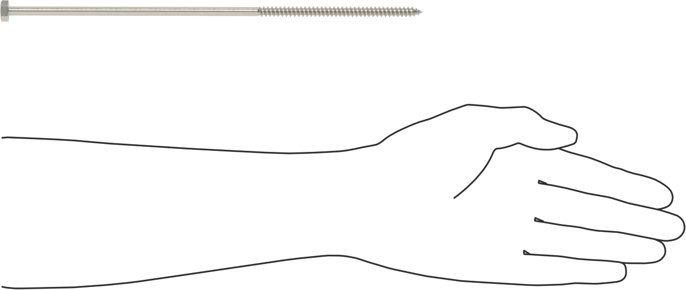18-8 Paslanmaz Çelik Altıgen Başlı Ahşap Vida, 1/4" Vida Boyutu, 10" Uzunluk