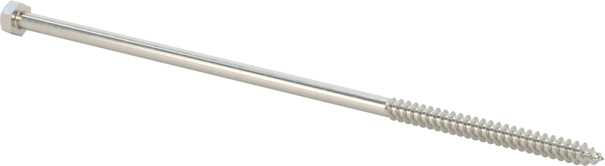 18-8 Paslanmaz Çelik Altıgen Başlı Ahşap Vida, 3/8" Vida Boyutu, 12" Uzunluk