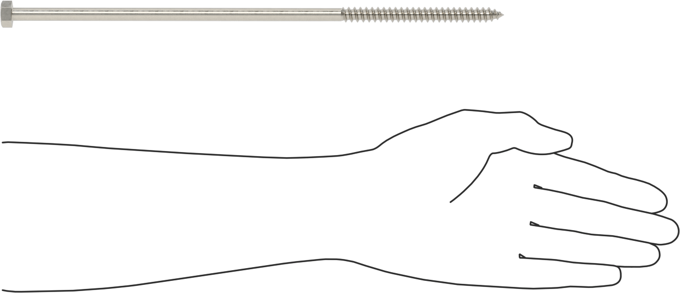 18-8 Paslanmaz Çelik Altıgen Başlı Ahşap Vida, 3/8" Vida Boyutu, 12" Uzunluk