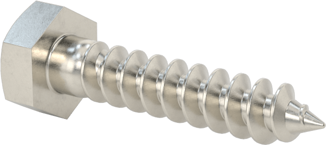 18-8 Paslanmaz Çelik Altıgen Başlı Ahşap Vida, 1/4" Vida Boyutu, 1-1/4" Uzunluk