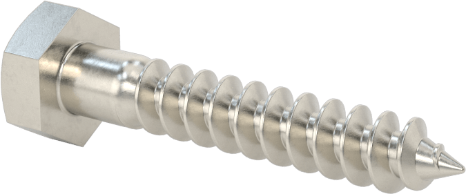 18-8 Paslanmaz Çelik Altıgen Başlı Ahşap Vida, 1/4" Vida Boyutu, 1-1/2" Uzunluk