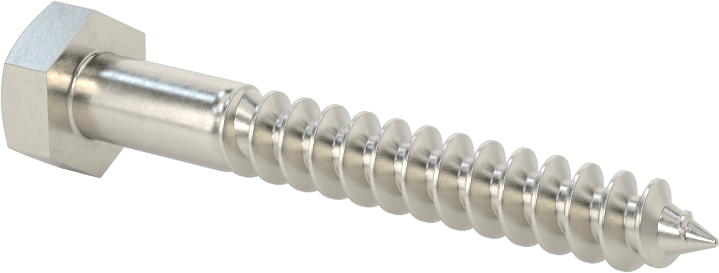 18-8 Paslanmaz Çelik Altıgen Başlı Ahşap Vida, 1/4" Vida Boyutu, 2" Uzunluk
