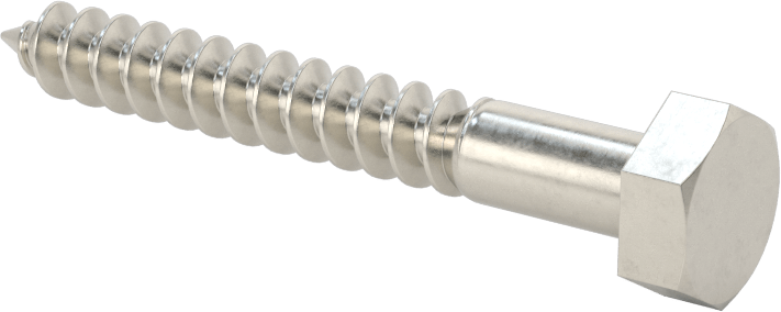 18-8 Paslanmaz Çelik Altıgen Başlı Ahşap Vida, 1/4" Vida Boyutu, 2" Uzunluk