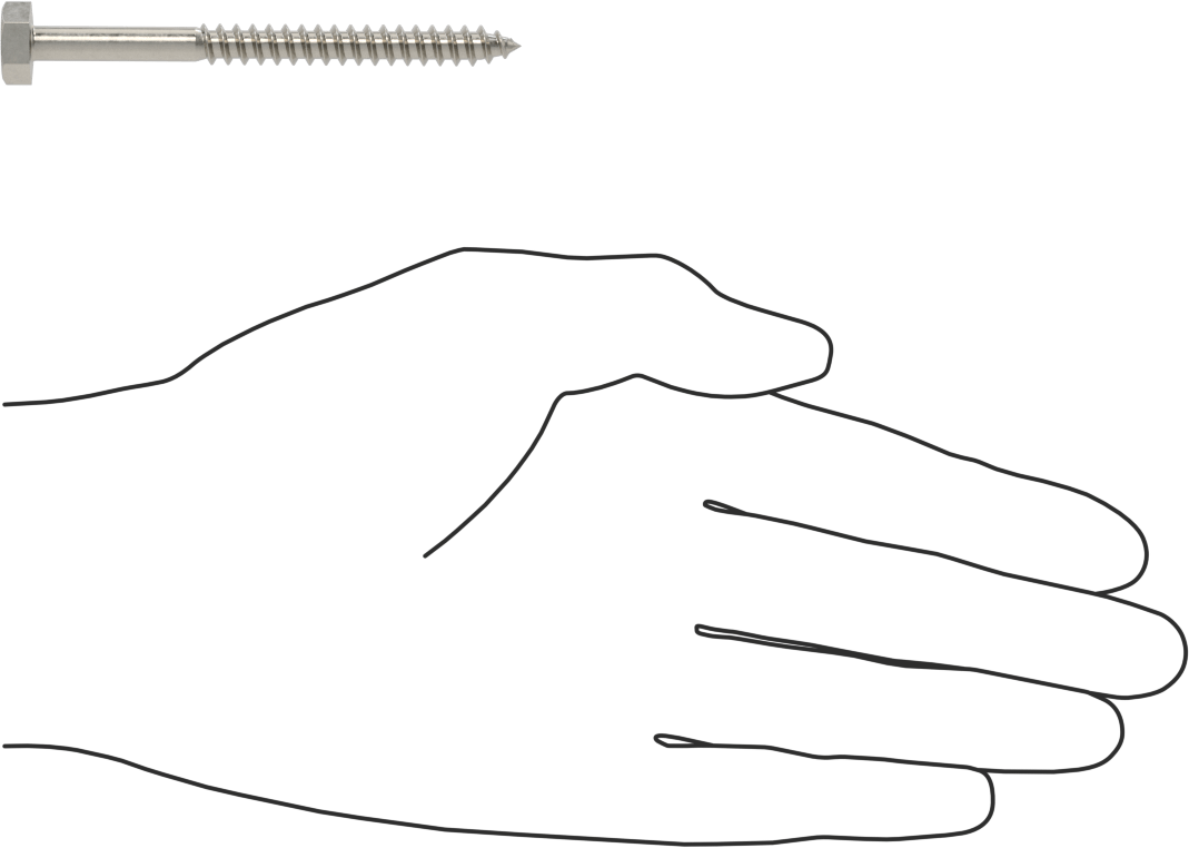 18-8 Paslanmaz Çelik Altıgen Başlı Ahşap Vida, 1/4" Vida Boyutu, 3" Uzunluk
