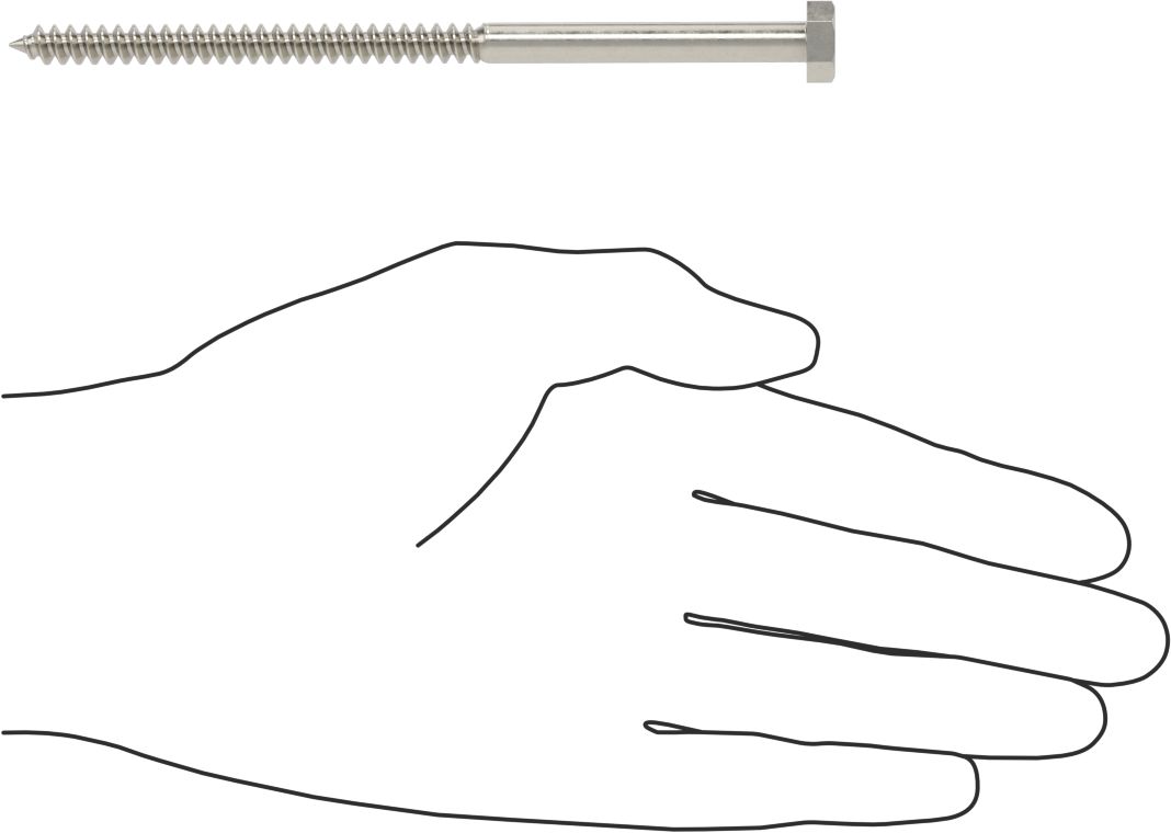 18-8 Paslanmaz Çelik Altıgen Başlı Ahşap Vida, 1/4" Vida Boyutu, 5 inç Uzunluk