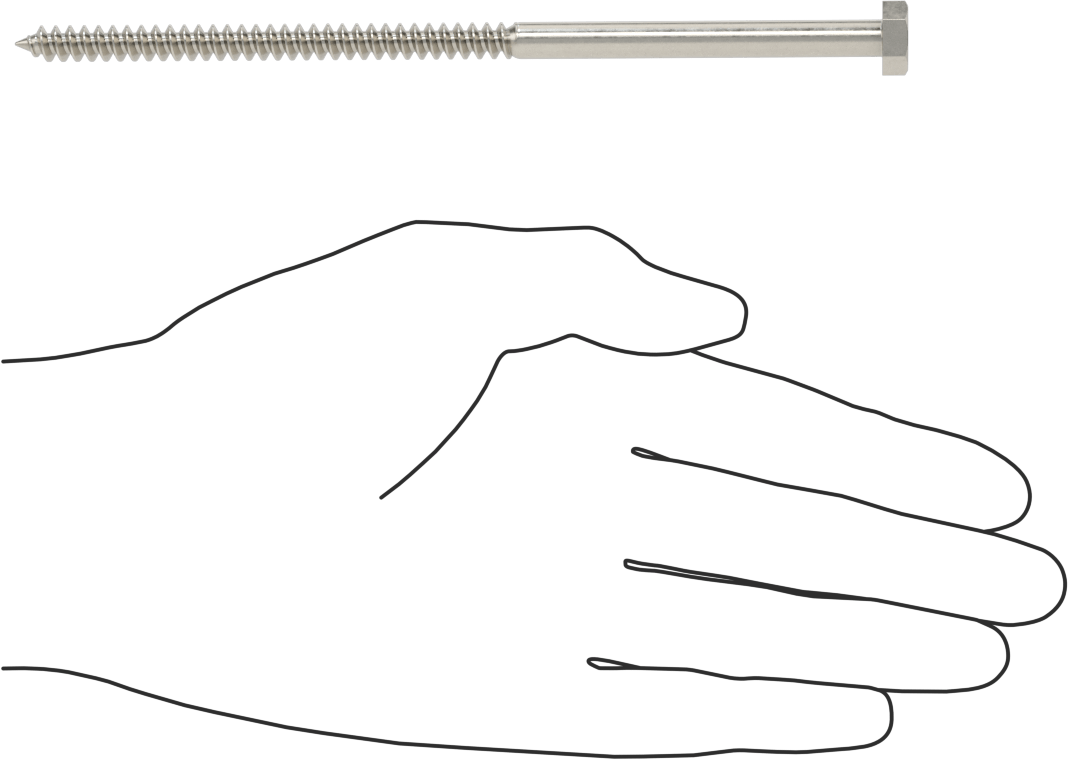 18-8 Paslanmaz Çelik Altıgen Başlı Ahşap Vida, 1/4" Vida Boyutu, 6 inç Uzunluk