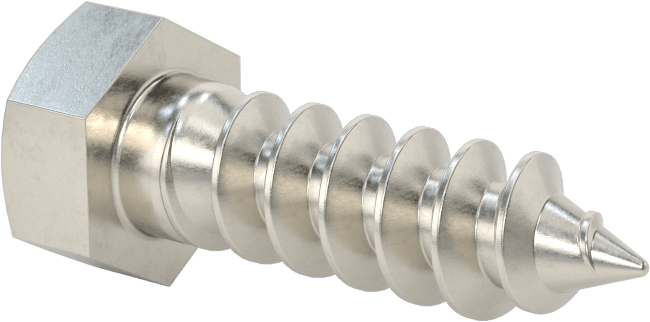 18-8 Paslanmaz Çelik Altıgen Başlı Ahşap Vida, 3/8" Vida Boyutu, 1-1/4" Uzunluk