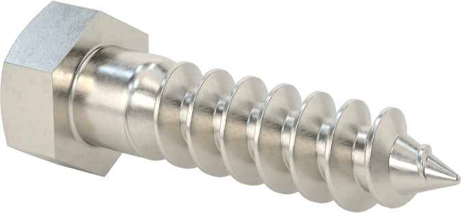 18-8 Paslanmaz Çelik Altıgen Başlı Ahşap Vida, 3/8" Vida Boyutu, 1-1/2" Uzunluk