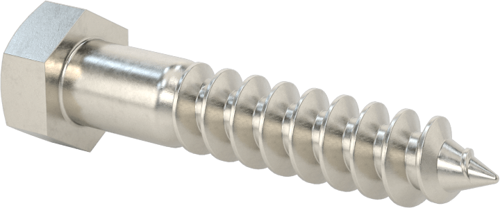 18-8 Paslanmaz Çelik Altıgen Başlı Ahşap Vida, 3/8" Vida Boyutu, 2" Uzunluk