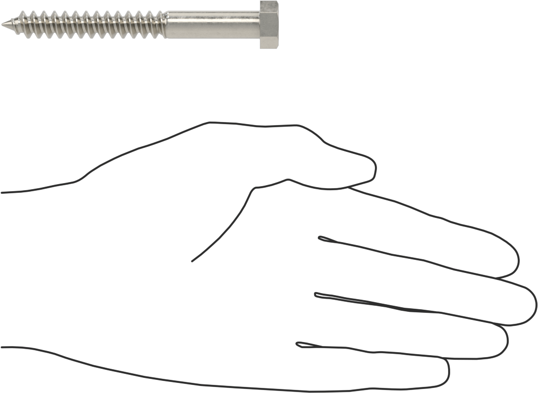 18-8 Paslanmaz Çelik Altıgen Başlı Ahşap Vida, 3/8" Vida Boyutu, 3-1/2" Uzunluk