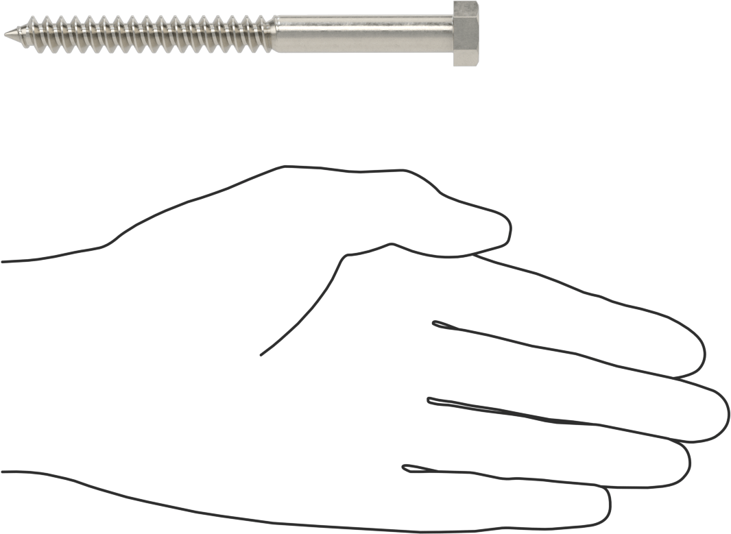 18-8 Paslanmaz Çelik Altıgen Başlı Ahşap Vida, 3/8" Vida Boyutu, 4-1/2" Uzunluk