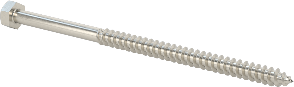 18-8 Paslanmaz Çelik Altıgen Başlı Ahşap Vida, 3/8" Vida Boyutu, 7" Uzunluk