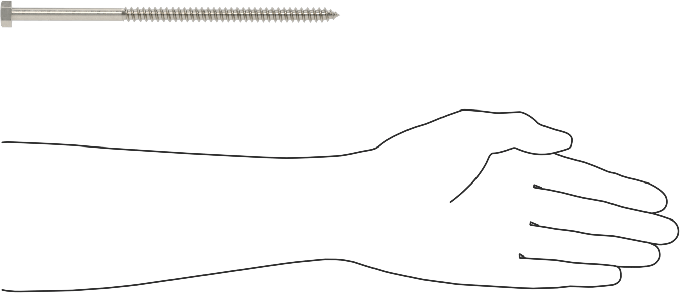 18-8 Paslanmaz Çelik Altıgen Başlı Ahşap Vida, 3/8" Vida Boyutu, 8" Uzunluk