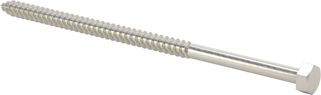 18-8 Paslanmaz Çelik Altıgen Başlı Ahşap Vida, 3/8" Vida Boyutu, 8" Uzunluk