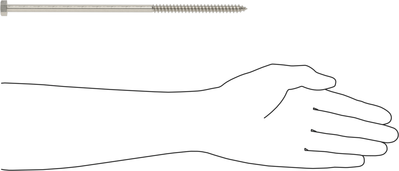 18-8 Paslanmaz Çelik Altıgen Başlı Ahşap Vida, 3/8" Vida Boyutu, 10" Uzunluk