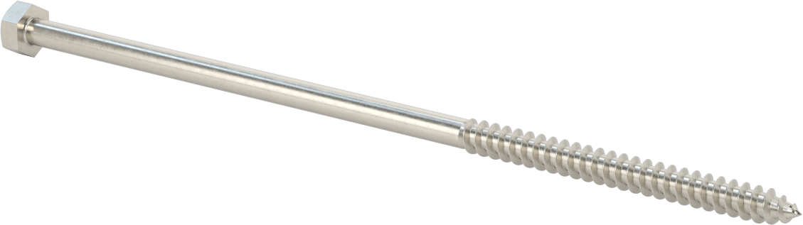 18-8 Paslanmaz Çelik Altıgen Başlı Ahşap Vida, 3/8" Vida Boyutu, 10" Uzunluk