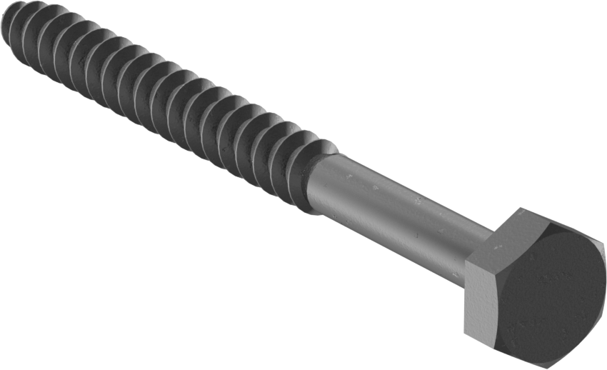 Siyah Çinko Kaplamalı Çelik Altıgen Başlı Ahşap Vidaları, 1/4" Vida Boyutu, 3" Uzunluk