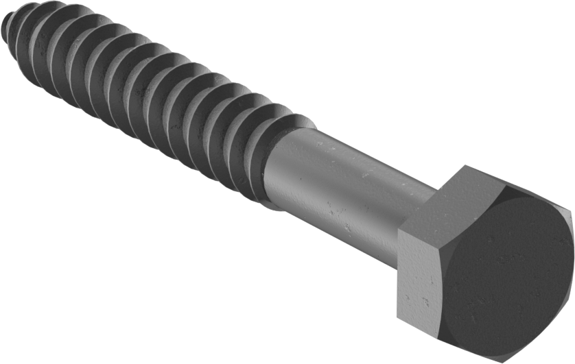 Siyah Çinko Kaplamalı Çelik Altıgen Başlı Ahşap Vidaları, 5/16" Vida Boyutu, 2-1/2" Uzunluk