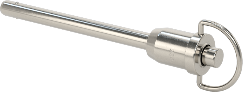 D-Halkalı Düğme Tutamaklı Kilitli Hızlı Açma Pimi, Yüksek Mukavemetli 17-4 PH Paslanmaz Çelik, 1/4" Çap, 2-1/2" Kullanılabilir Uzunluk